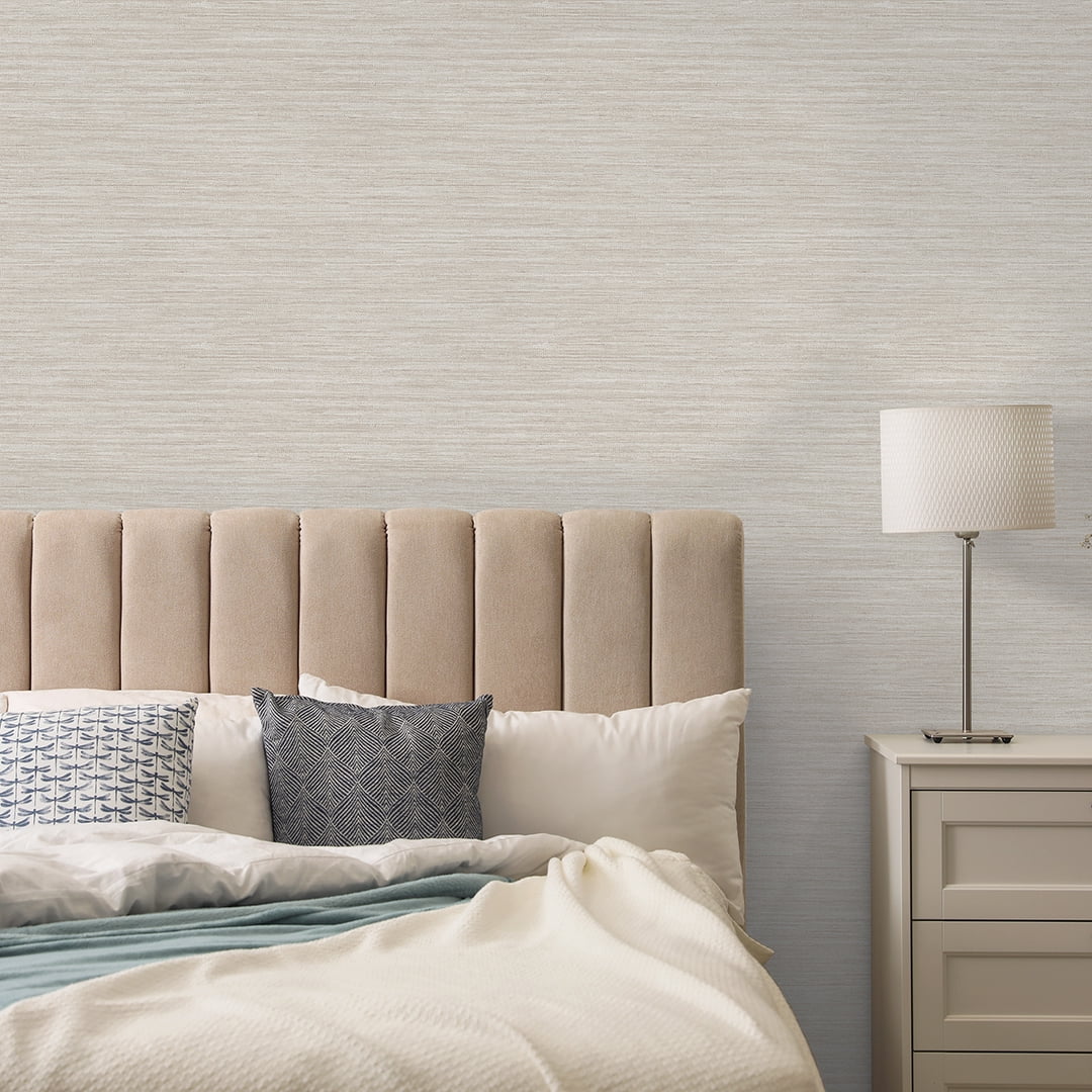 Tempaper Textured Horizontal Faux Grasscloth Beige Peel and Stick Wallpaper, 20.5" x 9'
