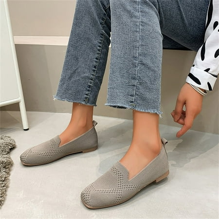 

Aayomet Casual Comfy Shoes for Women Ladies Fashion Square Toe Knit Hollow Out Breathable Flat Soft Sole Casual Shoes Gray 6.5