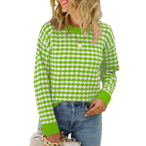 VISgogo suéter femenino, cuello redondo de color en contraste, manga larga, prendas de punto de retazos, traje de otoño, S/M/L/XL VISgogo moda