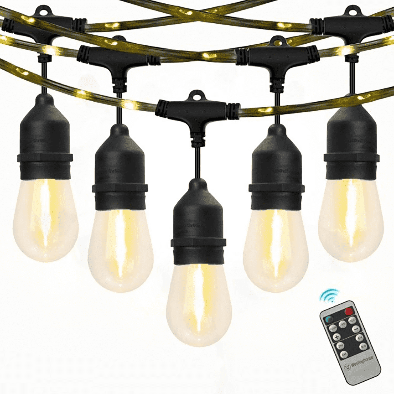 Westinghouse 15 Bulb Warm White String Light 48ft,Patio Lights Outdoor with Remote Control for Bedroom Garden Party Halloween Christmas Decorations