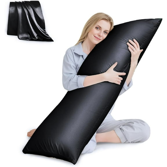 Body Pillow with Satin Pillowcase, Cooling Body Pillow for Adults, Removable Cover