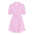 thumbnail image 5 of Ohufall Mini Dress for Women Striped Turndown Collar Dresses Short Sleeve Lace-up Fashion Casual Dress, 5 of 5
