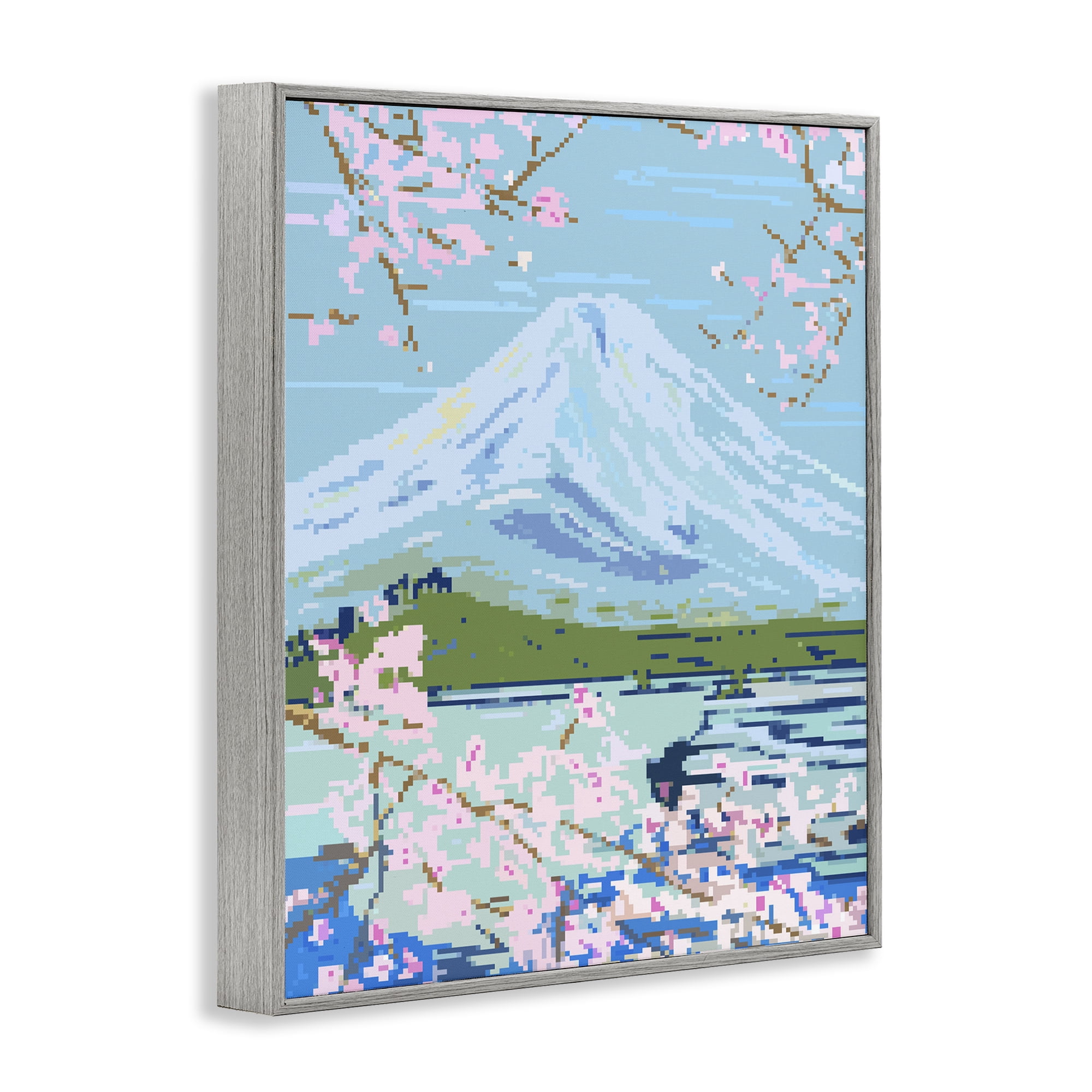 Stupell Industries Pixel Mount Fuji Landscape Painting Gray Framed Art Print Wall Art, 16 x 20