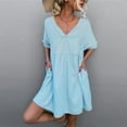 thumbnail image 2 of Sundresses for Women Casual Summer - Women's Summer Short Sleeve V Neck T Shirt Dress Casual Loose Swing Dress Backless Flowy Sundress with Pockets, 2 of 7
