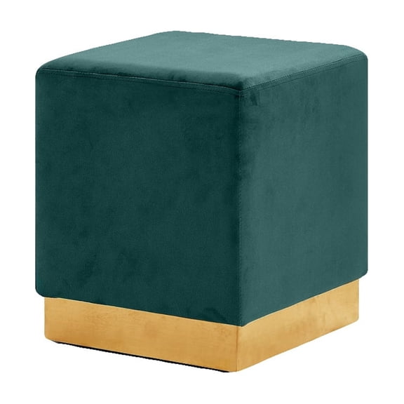 Velvet Ottoman Stool - Upholstered Footrest with Metal Base - 14.5" x 14.5" x 17.5"