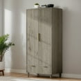thumbnail image 6 of Ktaxon Fluted Wardrobe Closet Armoire with Hanging Rod, Modern Drawer & Shelf – Elegant Gray Finish Closet with Wood Handles, Farmhouse to Mid-Century Style, 6 of 10