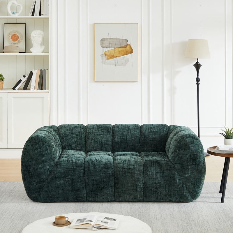 68''W Pure Foam Boneless No Assembly Floor Armrest Sofa, Chenille Modern Loveseat, Deep Seat 2-Seater Upholstered Couch