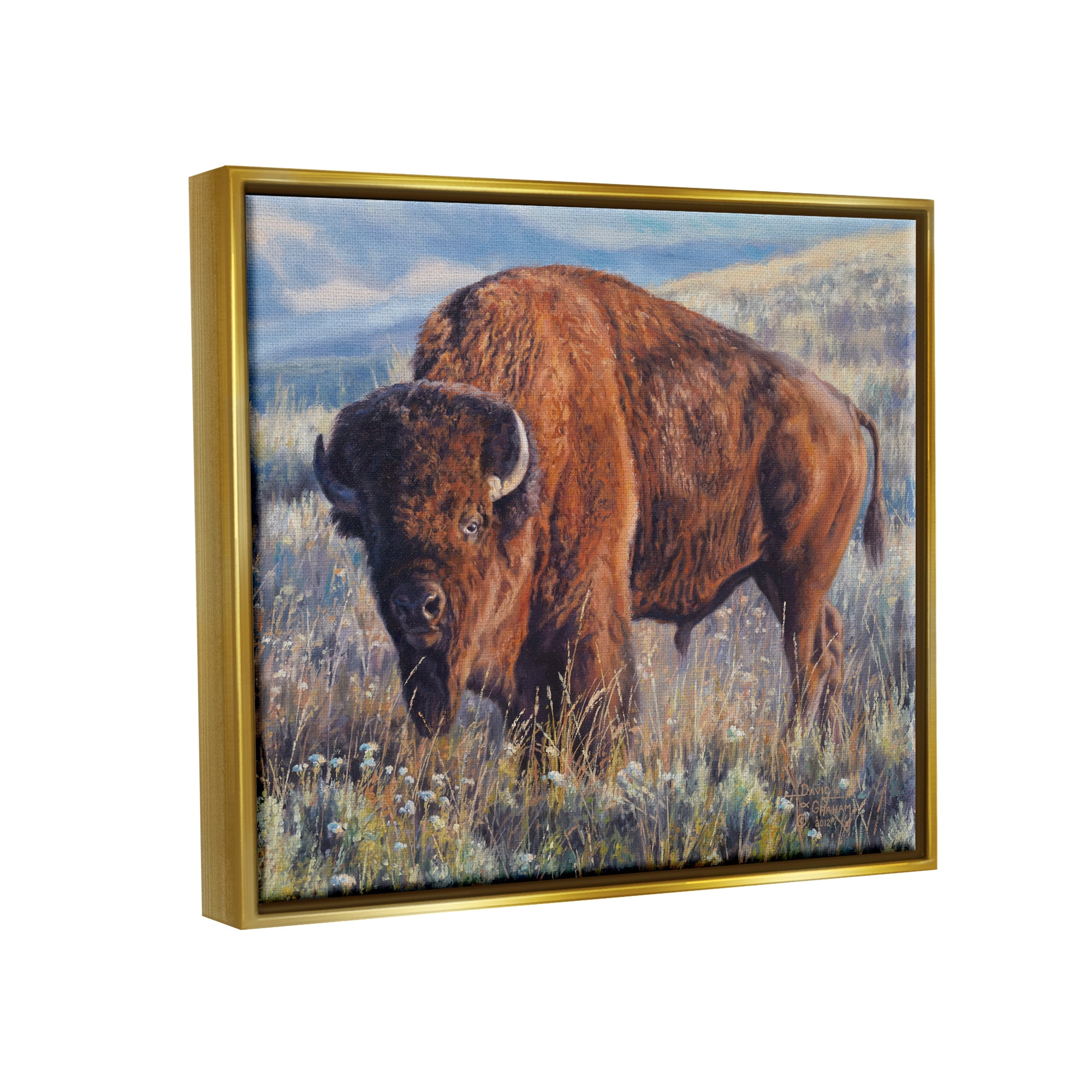 Stupell Industries Bison Grazing on Prairie Animals & Insects Photography Gold Floater Framed Art Print Wall Art, 21 x 17