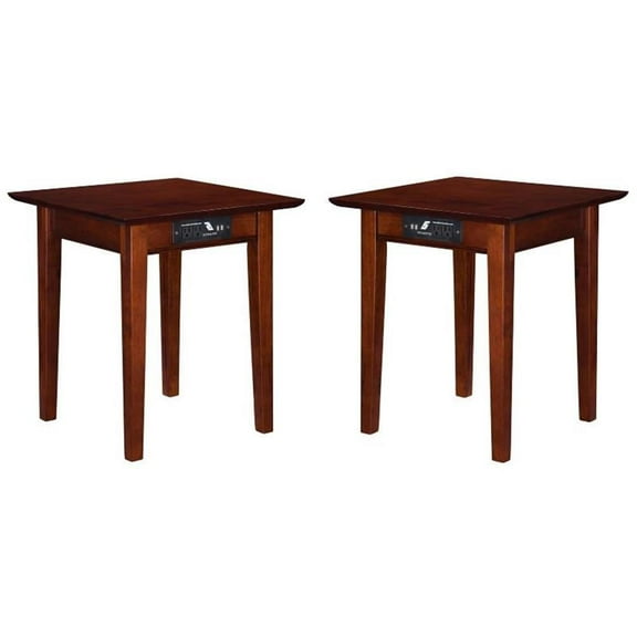Home Square Solid Hardwood Charger End Table in Walnut - Set of 2