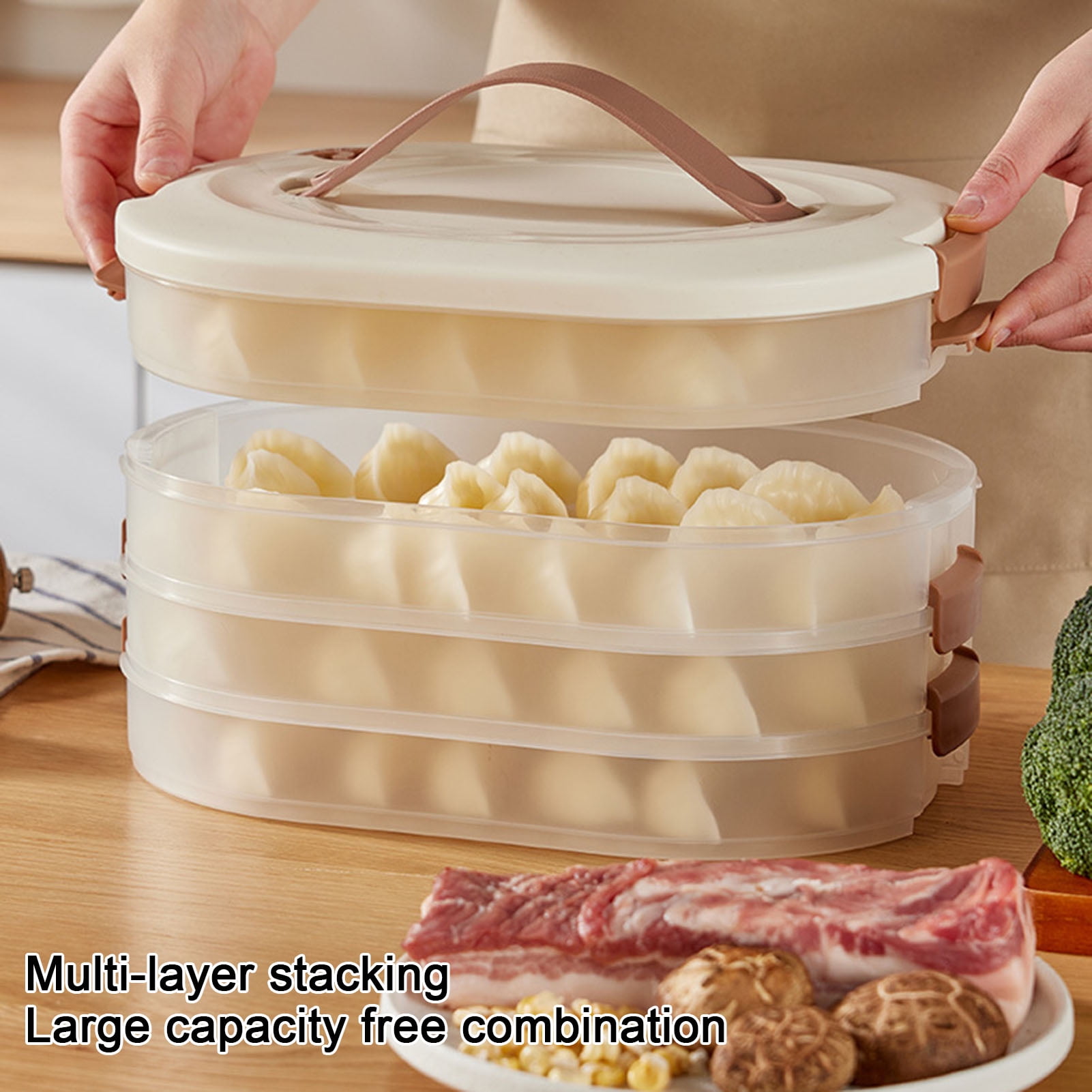 Mosey Dumpling Storage Box Stackable Transparent Large Capacity Food Grade No Odor Lock Design Fridge Dumpling Organizer with Handle
