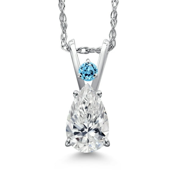 Gem Stone King 14K White Gold DEF Lab Grown Diamond and Swiss Blue Topaz Pendant Necklace for Women | 0.55 Cttw | Gemstone April Birthstone | Pear Shape 7X5MM | With 18 inch Chain