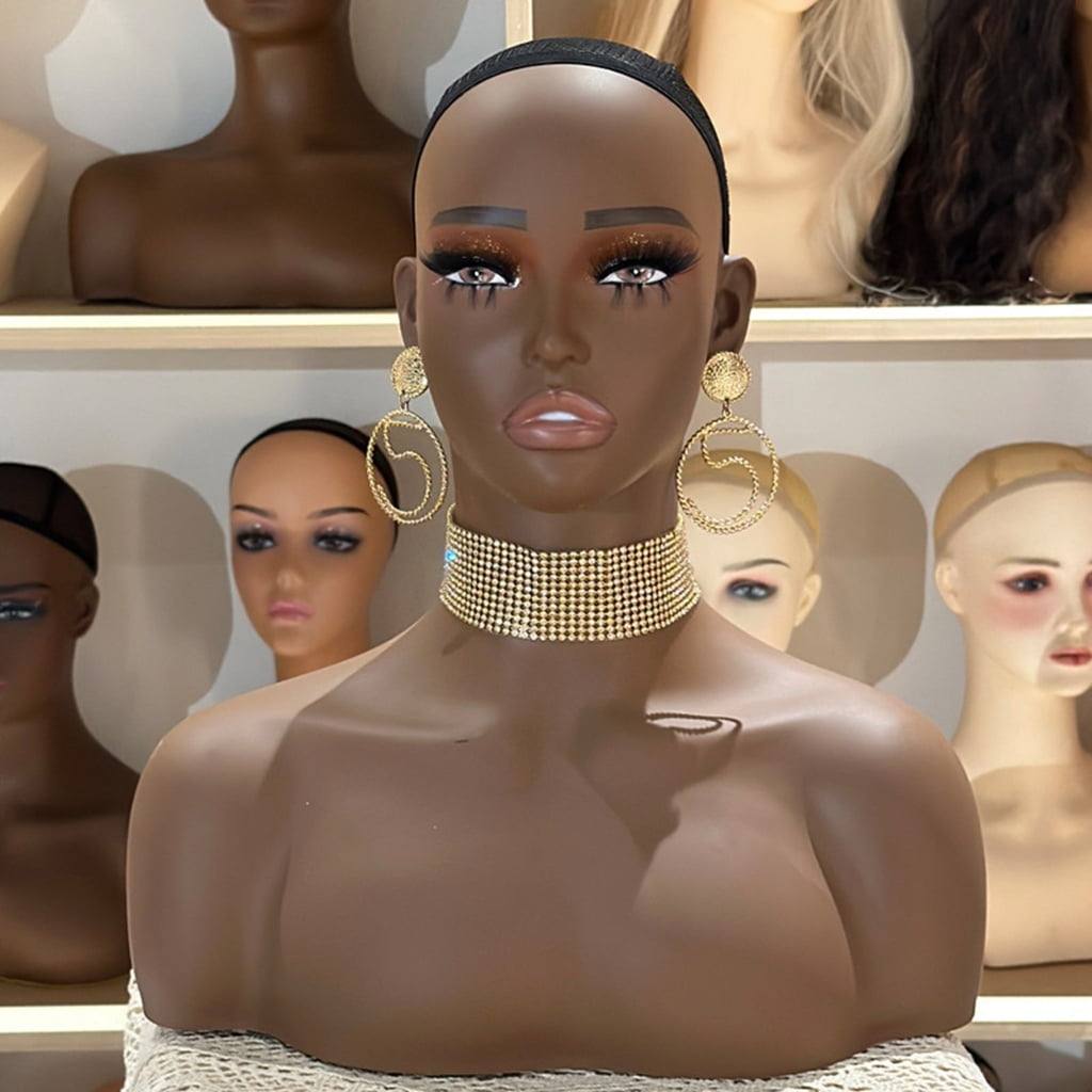 Miiottaa Realistic Female Mannequin Head With Shoulders For Wig Hat Jewelry Display Natural Makeup And Adjustable Net Caps