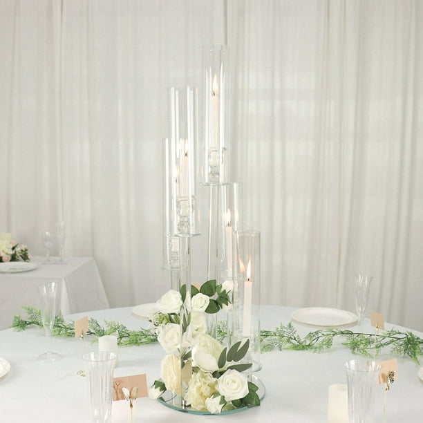 Efavormart 32" Tall Clear 5Arm Crystal Round Glass Taper Candle