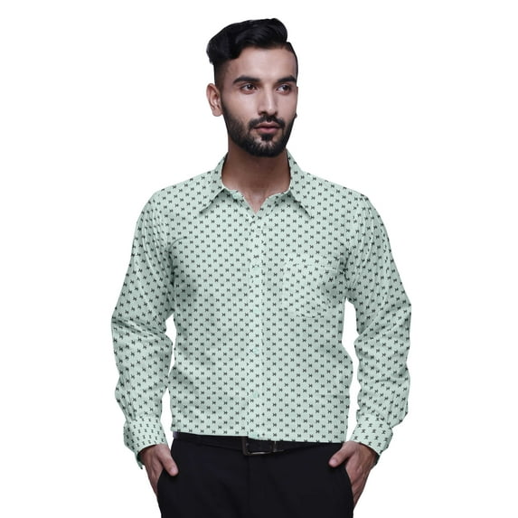 BESTMAN Cotton Shirt For Men Long Sleeve Printed Spread Collar Slim Formal Shirt