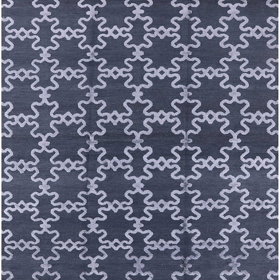 Ahgly Company Indoor Square Mid-Century Modern Dark Blue Grey Blue Oriental Area Rugs, 6' Square