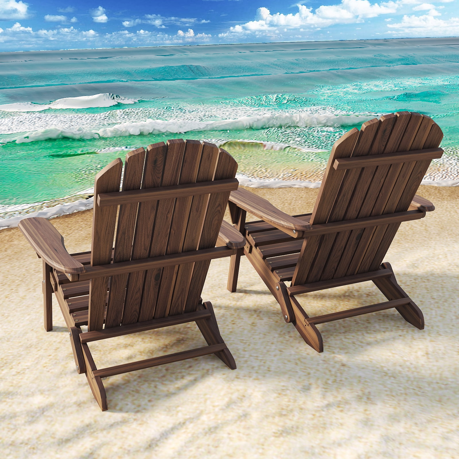 Ktaxon 1 Pack Patio Wood Adirondack Chair, Garden Chaise Chair Outdoor Folding Chair, Wooden Chair for Patio, Garden, Carbonized Color