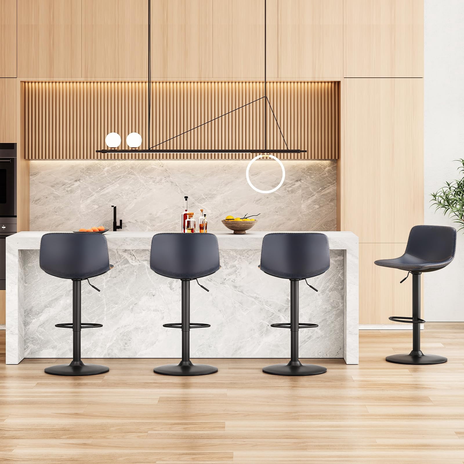 STARY Adjustable Bar Stools Set of 2, Modern Swivel Bar Stools, Bar Height Stools with Back Support, Pu Leather Bar Stool for Kitchen Island Counter