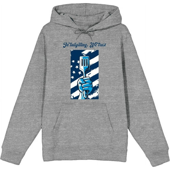 "In Tailgating We Trust" American Flag And Spatula Adult Heather Gray Long Sleeve Hoodie-Large