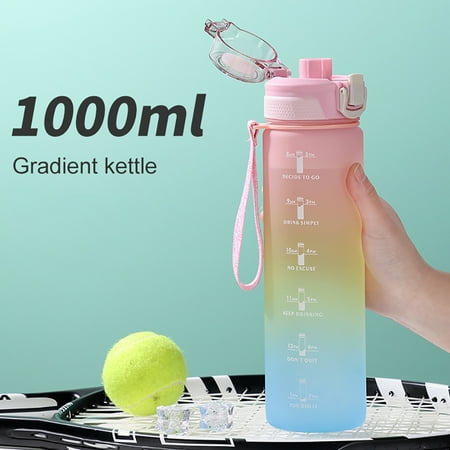 

Yegsfteu 1000ML Drink Bottle Frosted Gradient Cold Water Bottle with Time Marker Leakproof Drinking Sports Water Bottle for Fitness Gym & Outdoor (Pink)