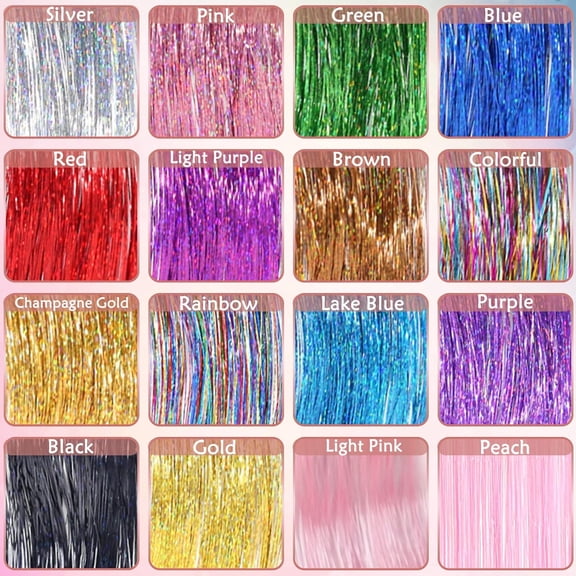 FGERFE-Hair Tinsel Kit (48 Inch, 16 Colors, 5200 Strands), Glitter Tinsel Hair Extensions with Tools, Fairy Heat Resistant Hair Tinsel Accessories for Women Girls Kids