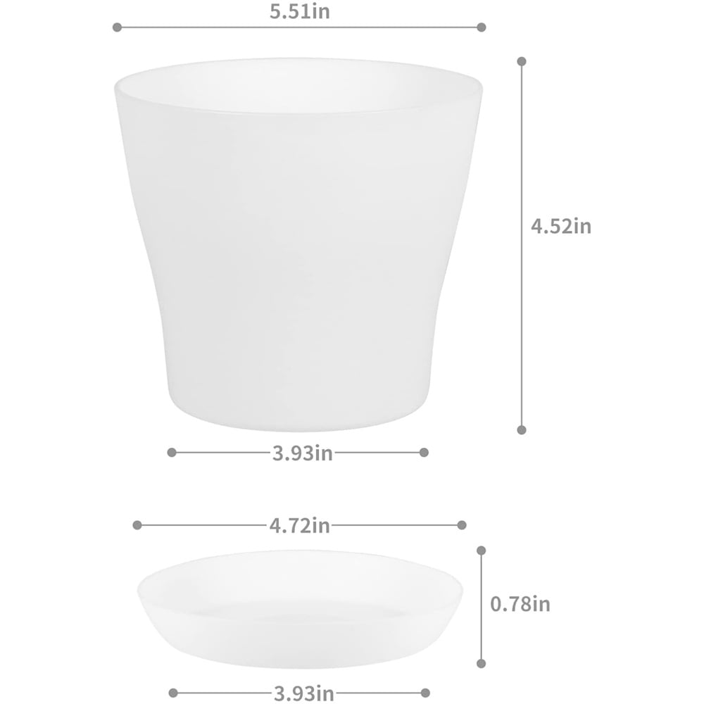5.5Inch Seedling Pots,White Nursery Pots,Plastic Planters with Drainage Hole and Tray,Decorative Gardening Pots,Modern Flower Planters,for Small Indoor Outdoor Plants 8Pcs