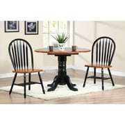 Round Drop Leaf Dining Table - 42 Extendable Table, Antique Black & Cherry Finish