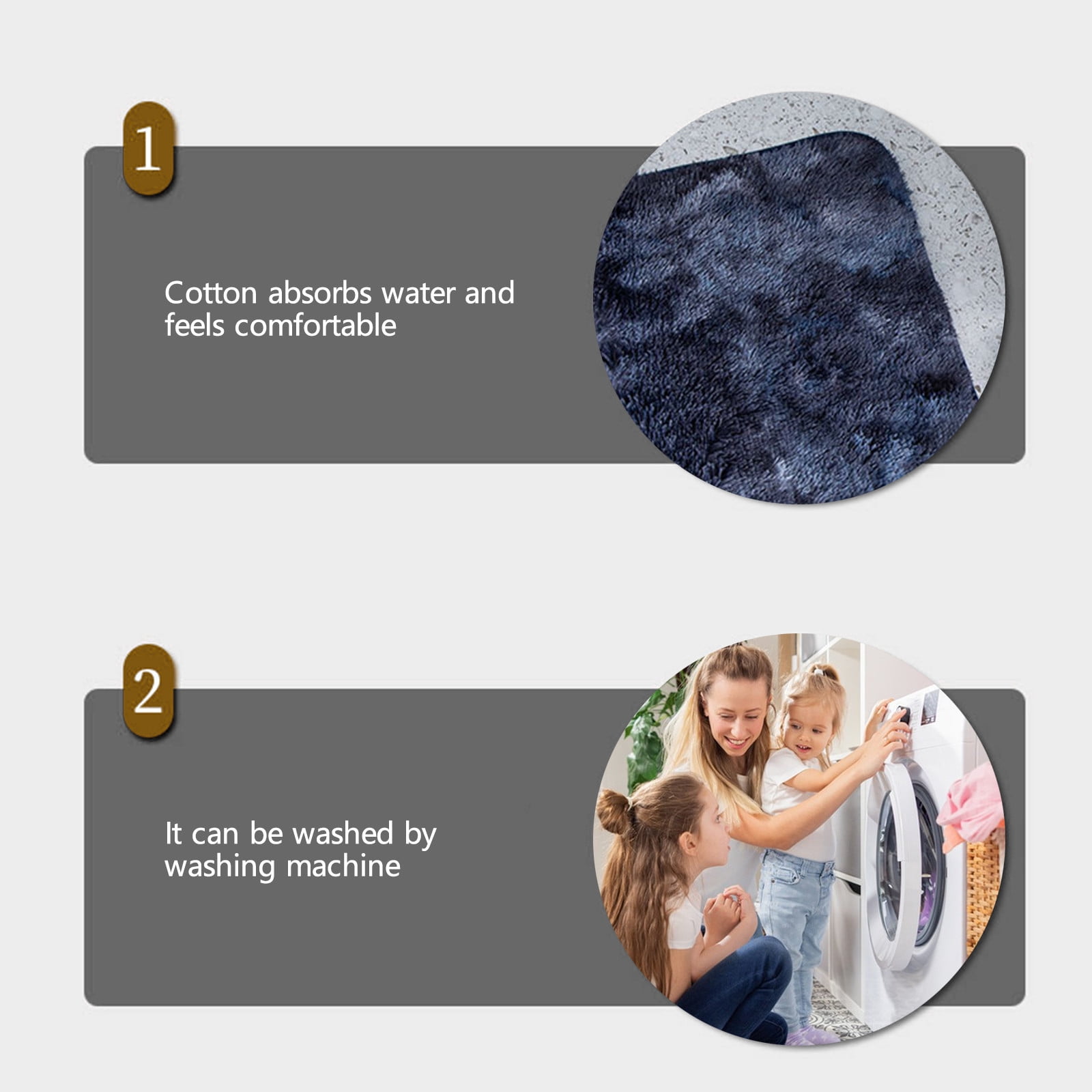 Rewenti 3PCs Solid Color Bathroom Rug Set Bathroom Toilet Soft Carpet Anti-Slip Mat Bathroom Toilet Floor Mat Household Supplies