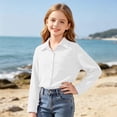 thumbnail image 7 of hotojiny Girls Button down Shirts Kids Long Sleeve Pocket Comfort Blouse Oversized Solid Collared Shirts Spring Fall Clothes for Boys(White,5-6 Years), 7 of 7
