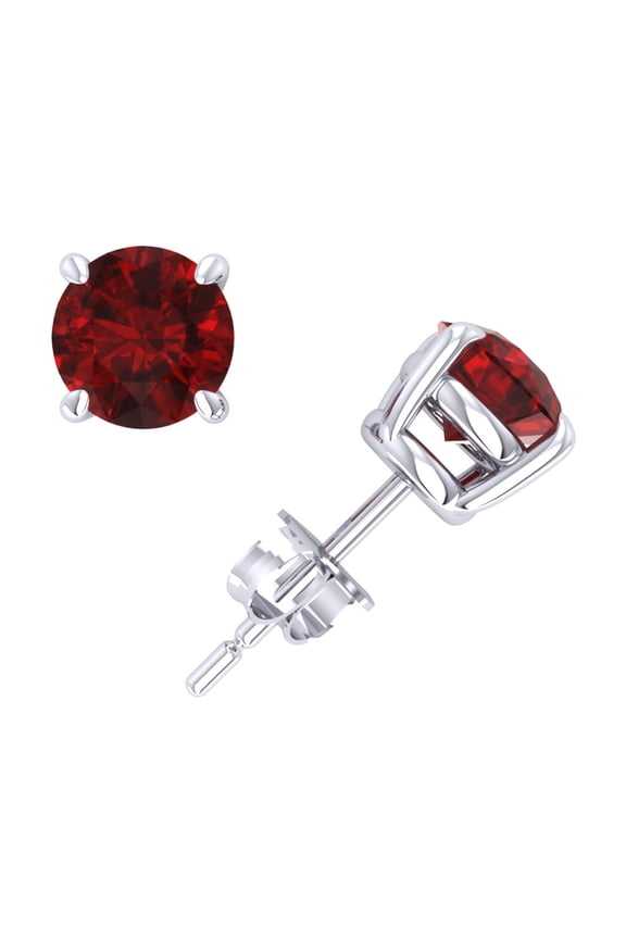 Genuine 1 1/2Ct Round Ruby Basket Stud Earrings 18k White Gold Prong Push Back AAA Quality