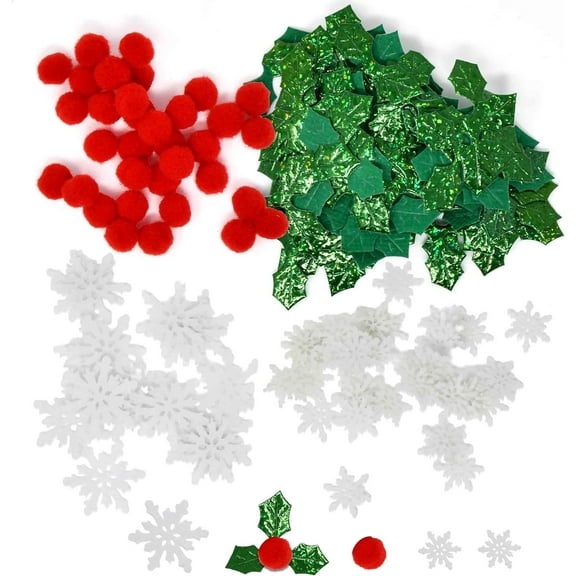 Gift Boutique 200Pcs Miniature Christmas Decorations Snowflakes Holly Leaves Berries DIY Crafts Mini Vase Fillers Xmas Ornaments Gifts Supplies Decor