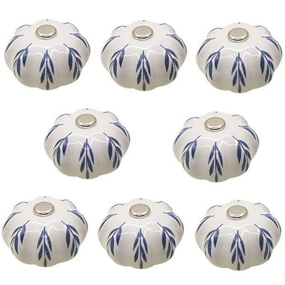 HDJNal 8pcs Vintage Ceramic Cabinet Knobs，Floral Hand Painted Ceramic Pumpkin Cupboard Pulls Knob Wardrobe Cabinet Drawer Door Handles,Pachira Macrocarpa