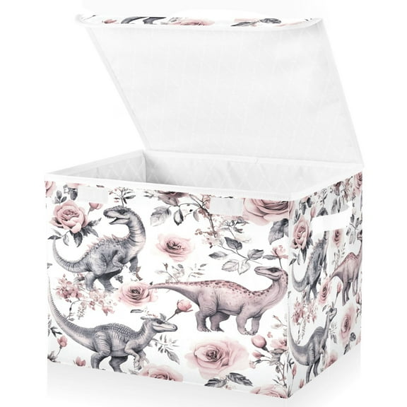 WOBOGO Dinosaur Rose Chart Large Collapsible Storage Box Flip Lid Fabric Decorative Organizer Container Basket with Handles 16.5×12.6×11.8in