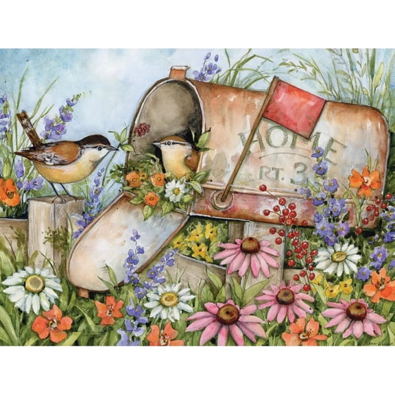 Bits and Pieces 300-Piece Jigsaw Puzzle for Adults – Mailbox in Field with Birds, Country Floral Scene, Large 18" x 24", No 2 Pieces Alike