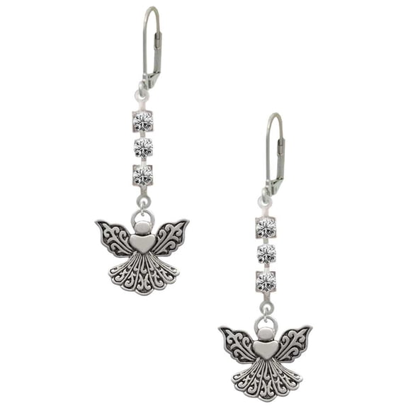 Silvertone Angel with Heart Crystal Madison Leverback Earrings