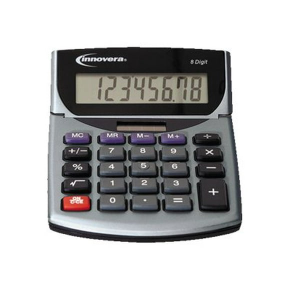 Innovera 15925 Portable Minidesk Calculator - Calculatrice de Bureau - 8 Chiffres - Panneau Solaire, Batterie