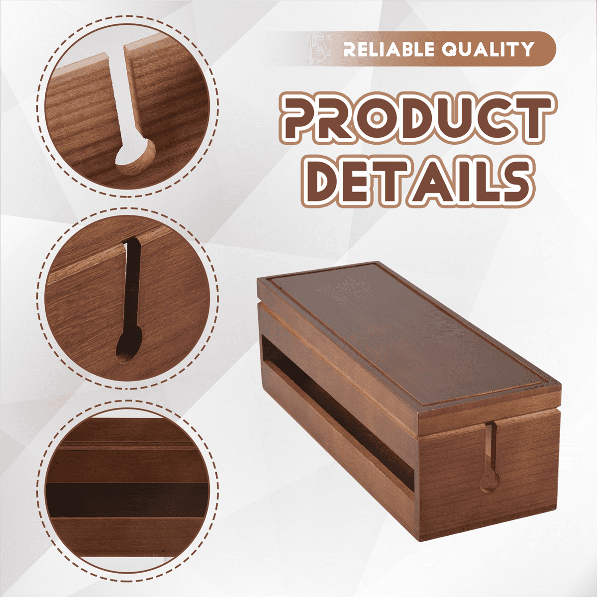 Cable Management Box Wooden Cord Organizer Box for Extension Cord Power Stripe Surge Protector Wire (Coffee Color)