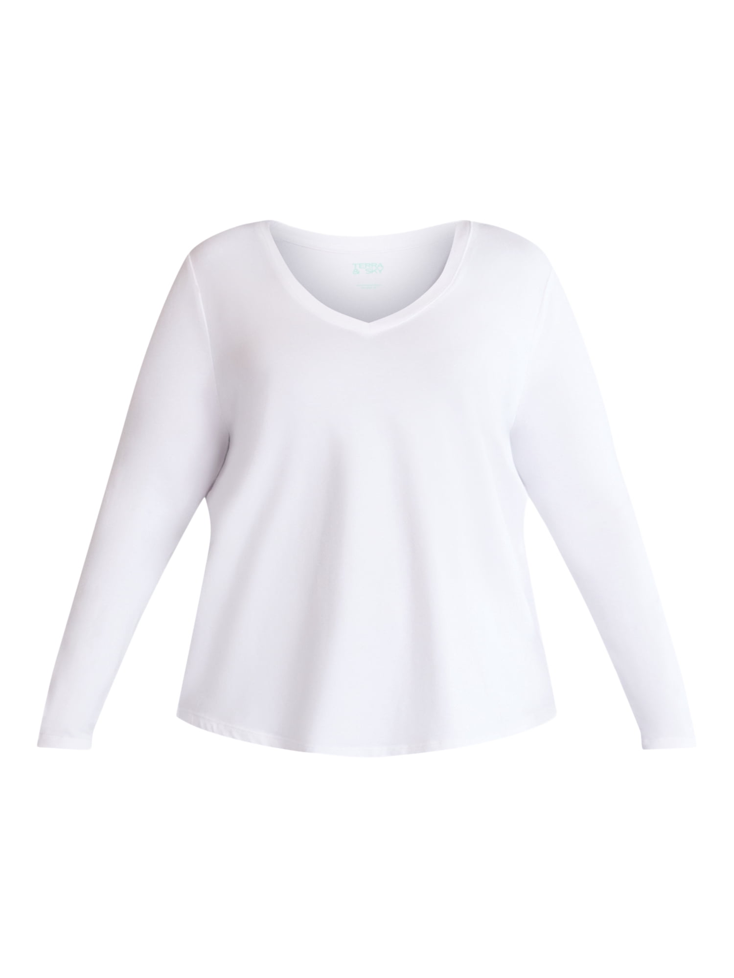 (3 Pack) Terra & Sky Women's Plus Size V-Neck Tee with Long Sleeves, Sizes 0X-5X