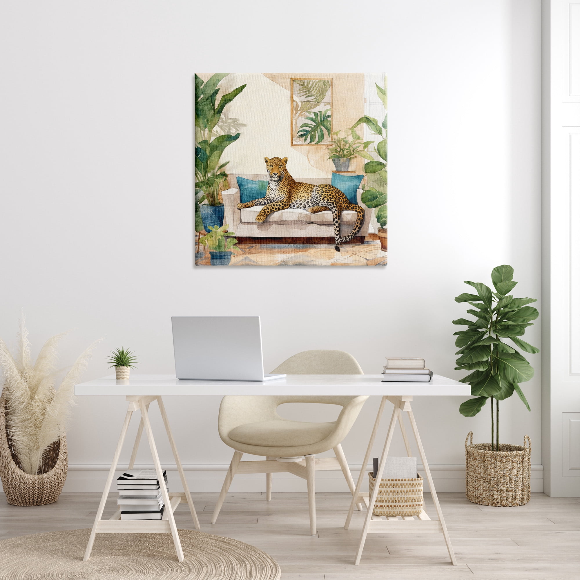 Stupell Industries Cheetah & Tropical Indoors Animals & Insects Painting Gallery Wrapped Canvas Art Print Wall Art, 36 x 36