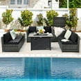 thumbnail image 3 of Gymax 9 PCS Patio Rattan Furniture Set Fire Pit Table Storage Grey W/ Cover Black, 3 of 10