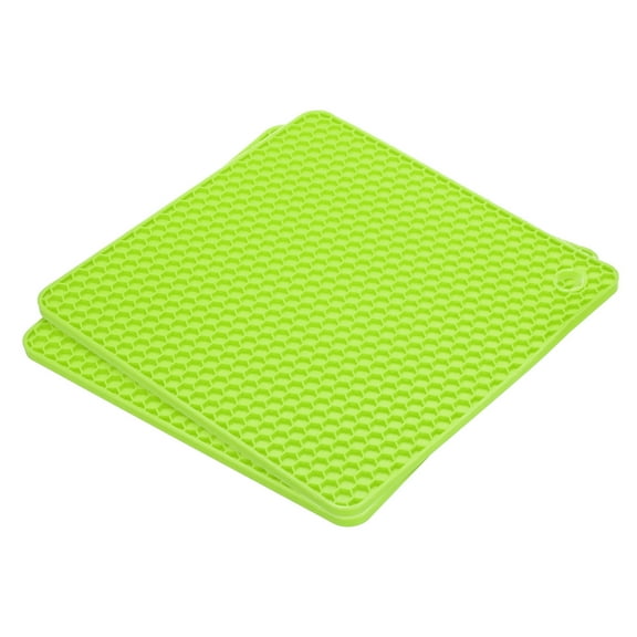 Unique Bargains Silicone Trivet Mats 2pcs, Square Hot Pan Pads Hot Pot Holder, Drying Mat for Kitchen Counter Green