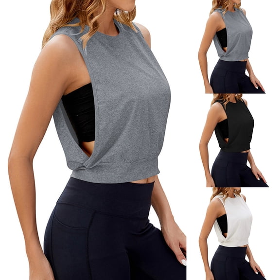 Delayuji Women's Sleeveless Workout Top Open Side Shirt Athletic Exercise Running Gym Activewear Crop Tank Top Grey