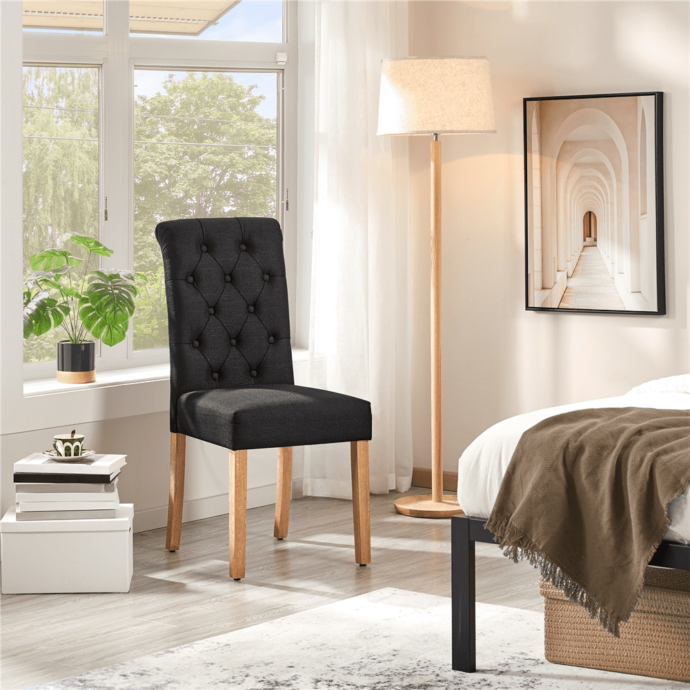 Alden Design 6 Pieces Padded Parsons Fabric Upholstered Dining Chairs, Black