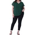 thumbnail image 2 of Blusa de verano para mujer de tallas grandes Agnes Orinda, con cuello en V, mangas acampanadas y puntos suizos, 2X verde oscuro, 2 of 6