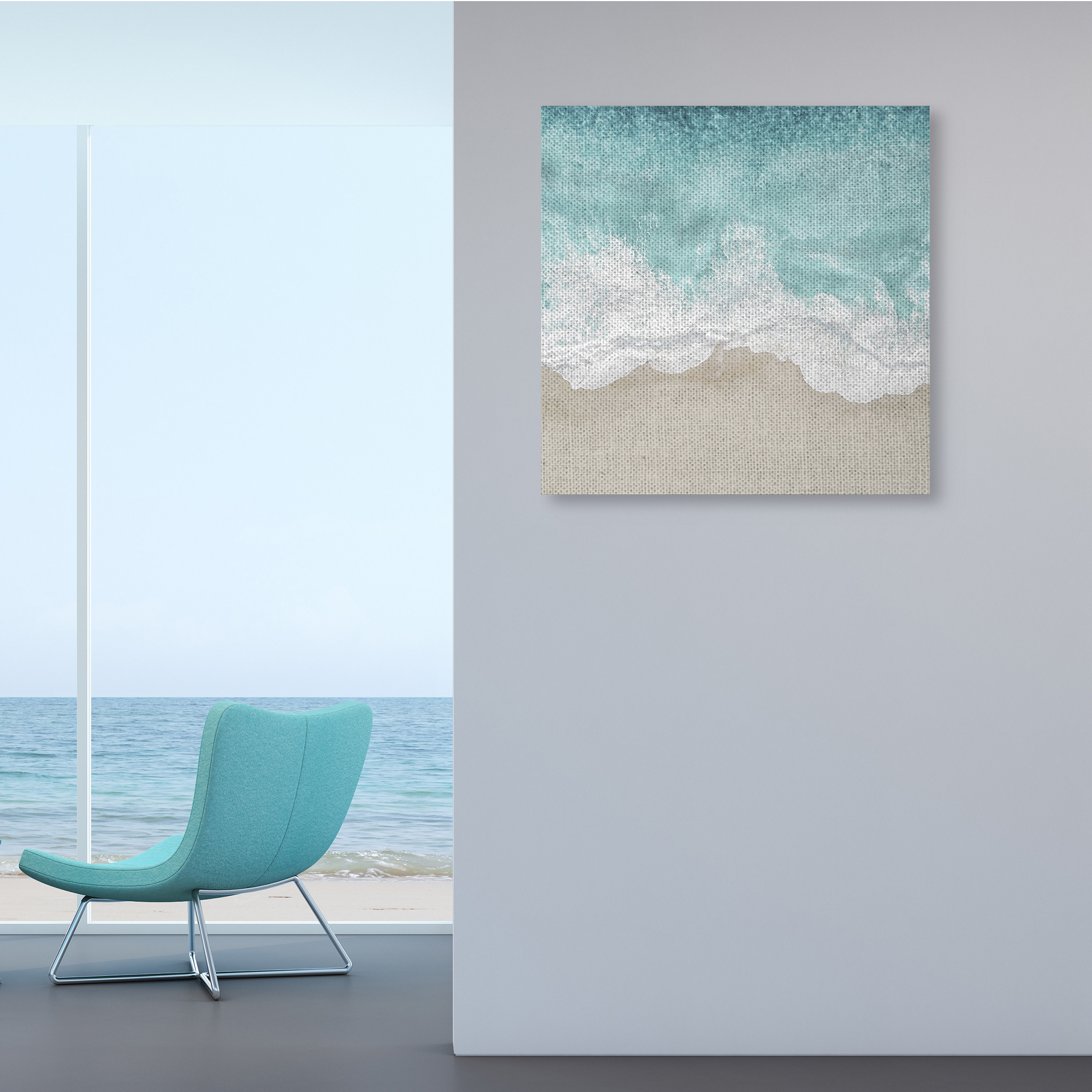 Stupell Industries Sea Foam Sandy Beach Soft Blue Coast,36 x 36,Designed by Maggie Olsen