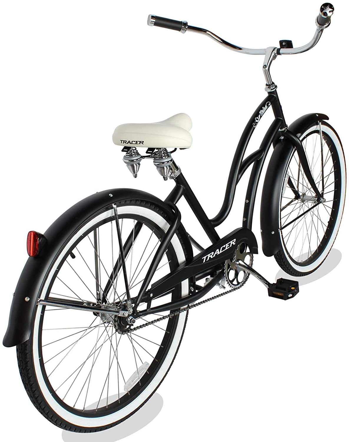 WonderWheels 26" Beach Cruiser Coaster Brake Stainless Steel Spokes One Piece Crank Alloy Orange Rims 36H W/ Fenders - Matte Black