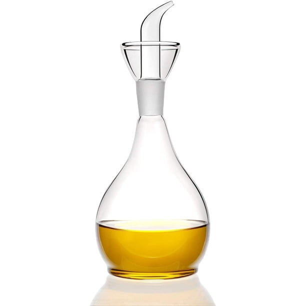Botella dispensadora de aceite de oliva de vidrio transparente de 380 ml (13 onzas). Aceitera y vinagrera con vertedor (sin embudo). Jarra de aceite de oliva para cocina y barbacoa.