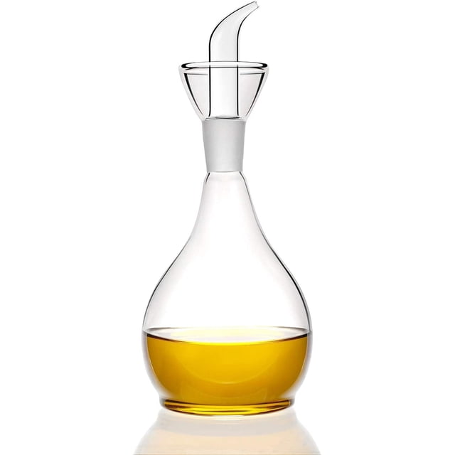 Botella dispensadora de aceite de oliva de vidrio transparente de 380 ml (13 onzas). Aceitera y vinagrera con vertedor (sin embudo). Jarra de aceite de oliva para cocina y barbacoa.