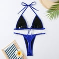thumbnail image 5 of WREESH Womens Bikini Sets High Cut Bikini Shiny Bikini Print Swimwear Two-Piece Slim Swimsuit Bikini Straped Swimsuits Beach Bathing Suit Dark Blue, 5 of 7