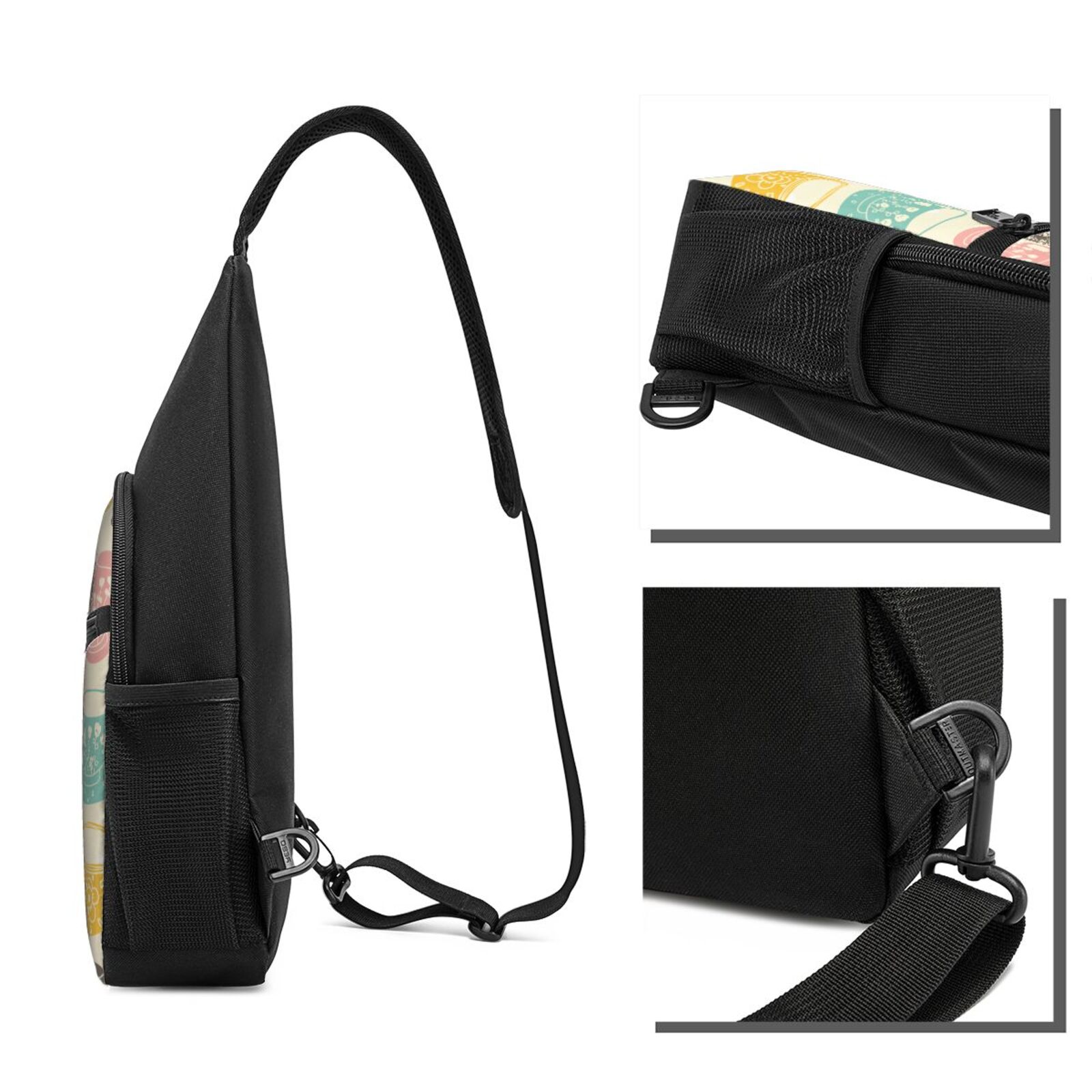 Xecao's Vintage Cup Print Sling Bag: A Versatile Chest, Shoulder, and Crossbody Backpack for Casual Days Out, Perfect for Both Men and Women