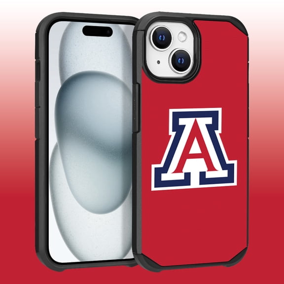 Apple iPhone 15 Plus (6.7) / Apple iPhone 14 Plus (6.7) - Licensed NCAA University of Arizona Wildcats Logo on Red Textured Dual Layer Case